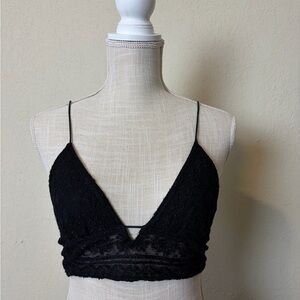 Intimately free people black lace sexy strappy Sheer Vneck stretchy bralette